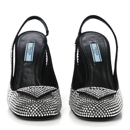 Prada Satin Crystal Logo Block Heel 75mm Slingback Pumps 37 Cristal 2 of 13