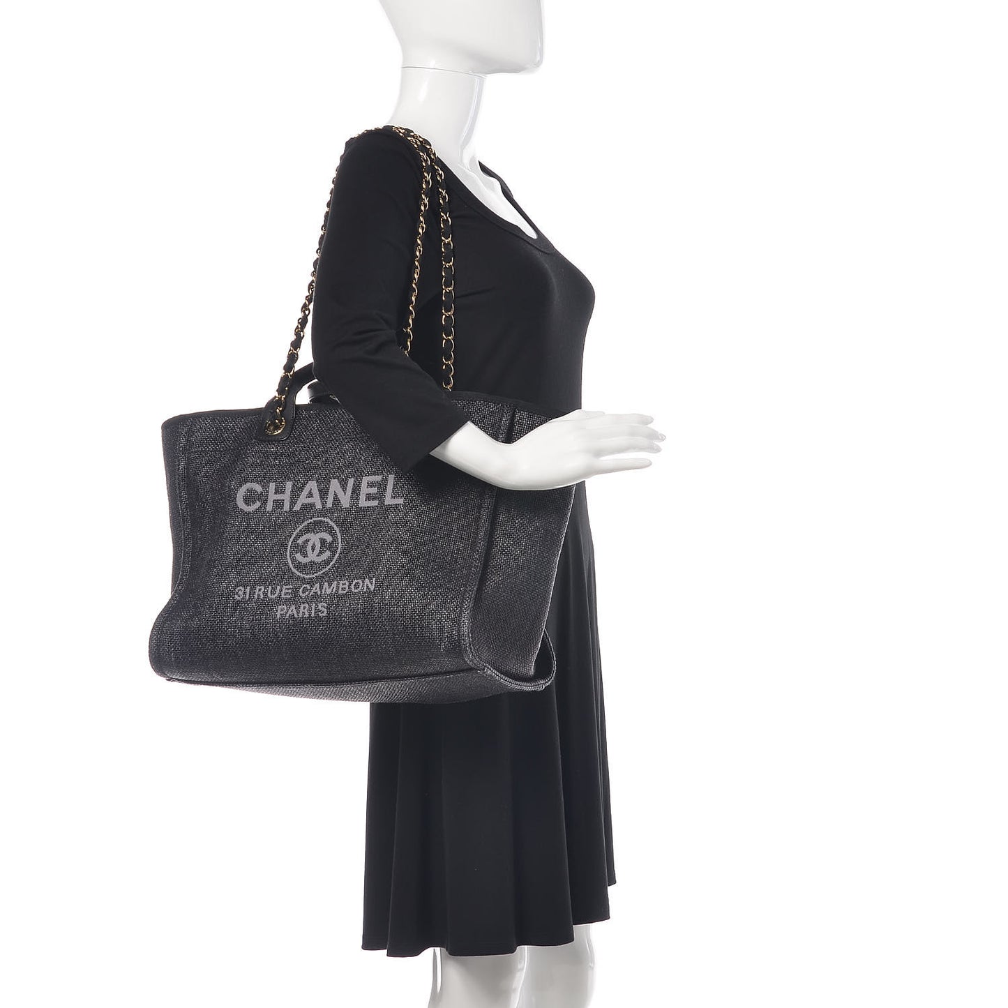 Woven Straw Raffia Large Deauville Tote Black