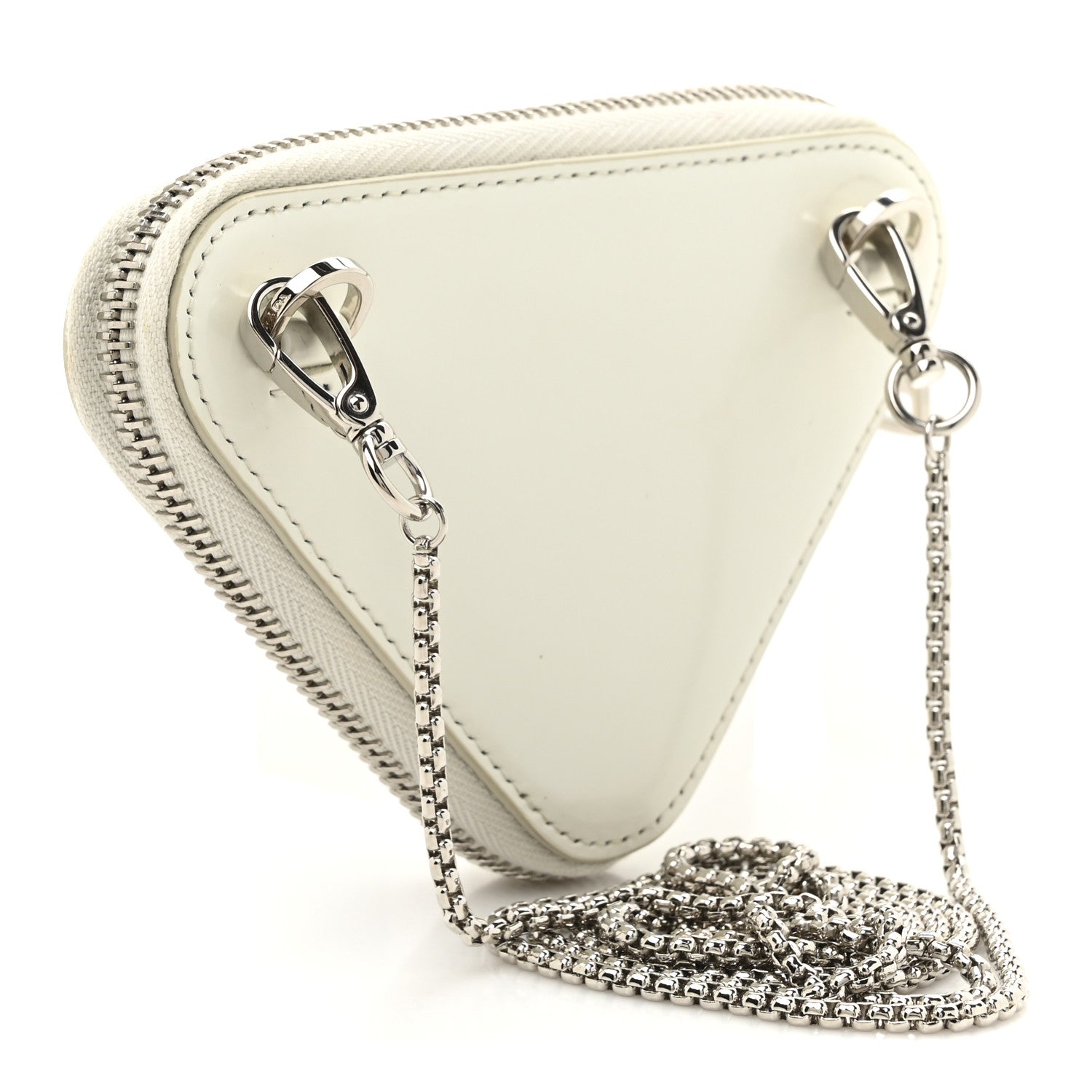 Prada Spazzolato Mini Triangle Chain Crossbody Pouch White 3 of 11