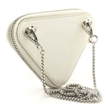Prada Spazzolato Mini Triangle Chain Crossbody Pouch White 3 of 11