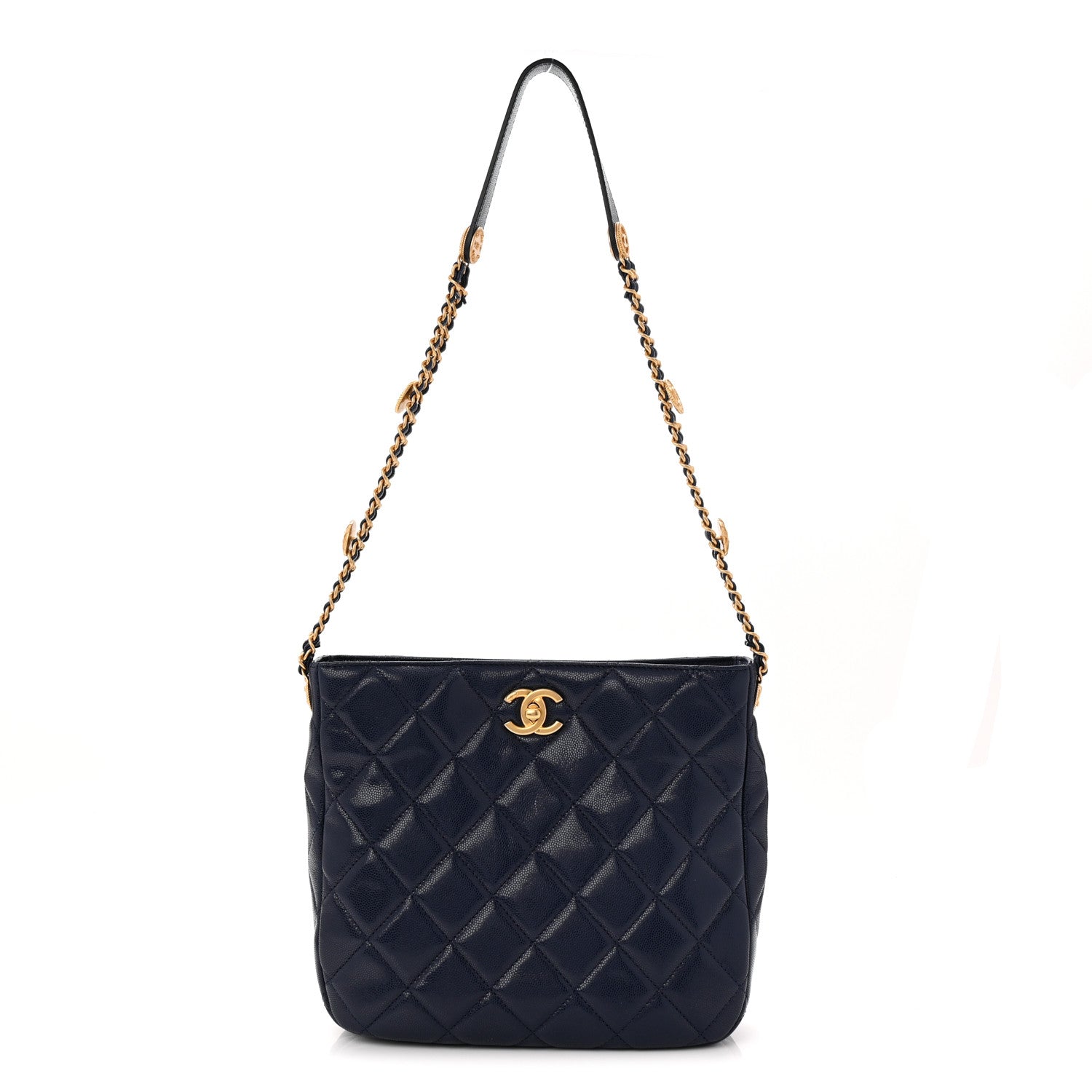 Chanel Caviar Quilted Twist Your Buttons Hobo Navy Blue 1 of 10