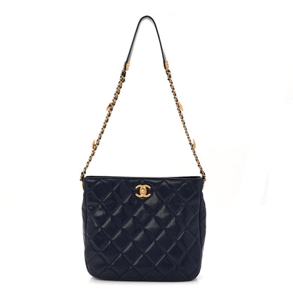 Chanel Caviar Quilted Twist Your Buttons Hobo Navy Blue 1 of 10