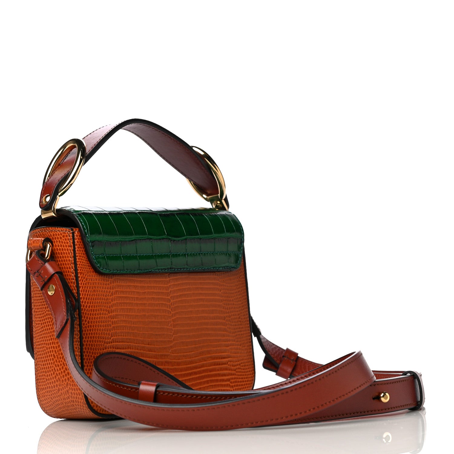 Chloe Calfskin Crocodile Embossed Mini C Double Carry Woodsy Green Chestnut Brown 2 of 14