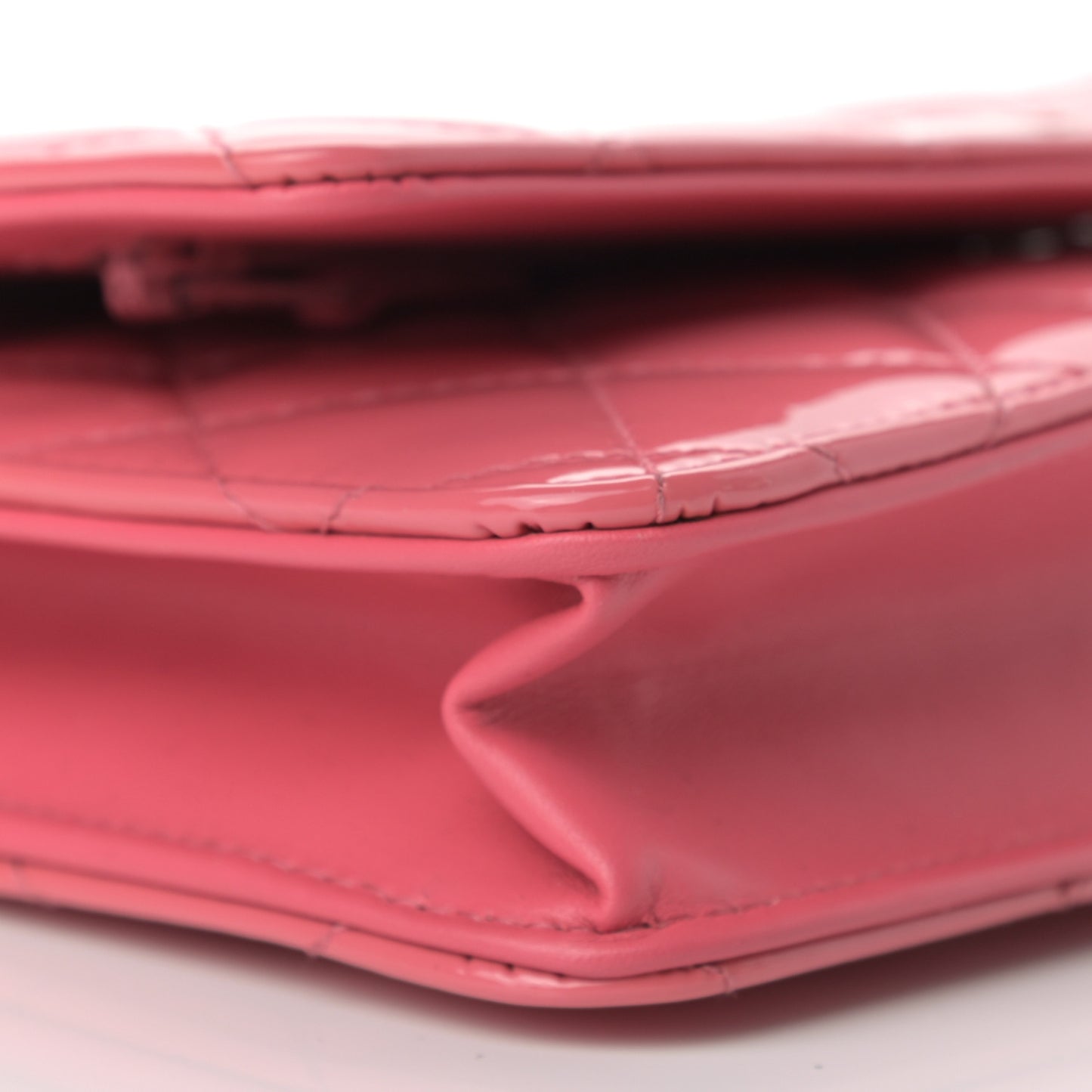 Patent Quilted Wallet On Chain WOC Pink