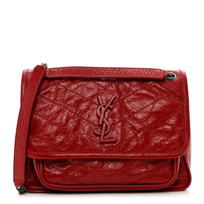 Saint Laurent Crinkled Calfskin Matelasse Monogram Baby Niki Chain Satchel Rouge Eros 1 of 10