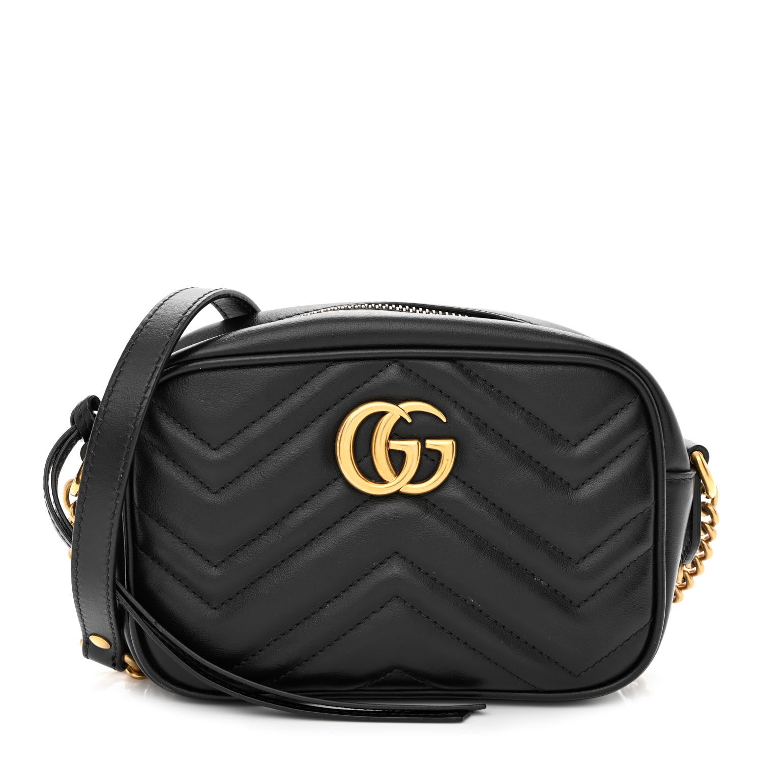Gucci Calfskin Matelasse Mini GG Marmont Chain Shoulder Bag Black 1 of 11