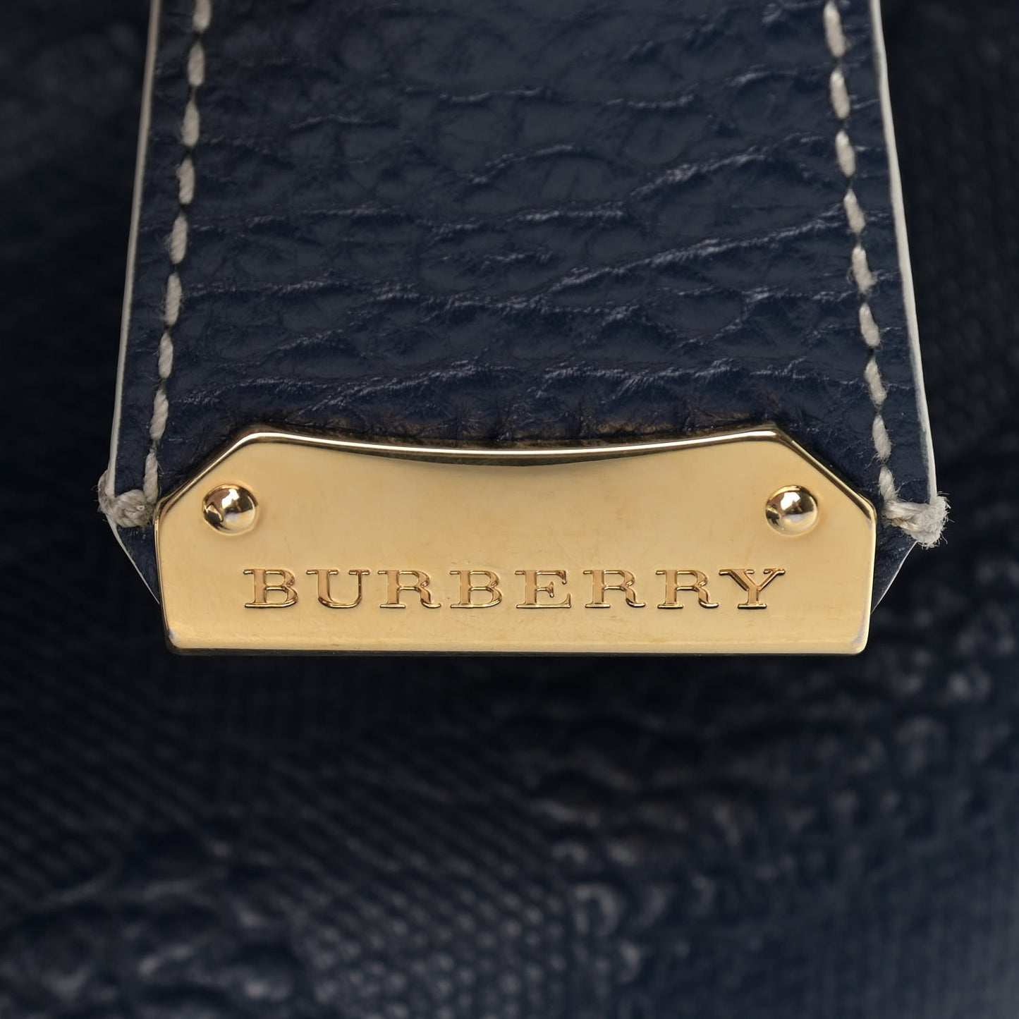 Signature Grain Calfskin Check Embossed Small Canterbury Tote Blue Carbon