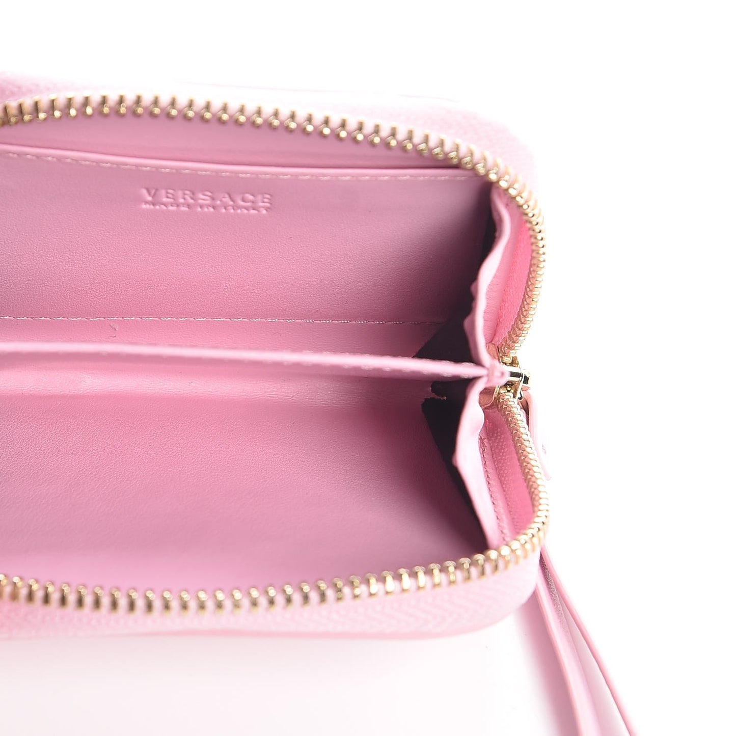 Calfskin Medusa Compact Zip Around Wallet Pink
