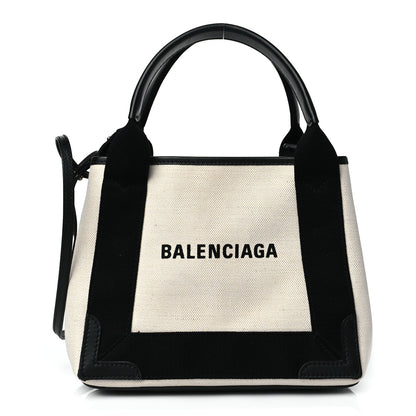 Balenciaga Cotton Canvas Calfskin Navy Cabas XS Natural Black 3 of 11