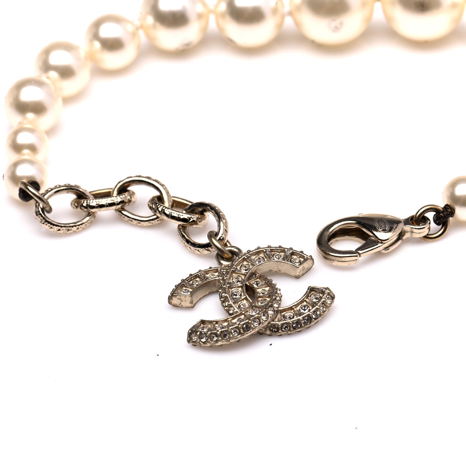 Chanel Graduated Pearl Crystal CC Bracelet Gold 5 of 6