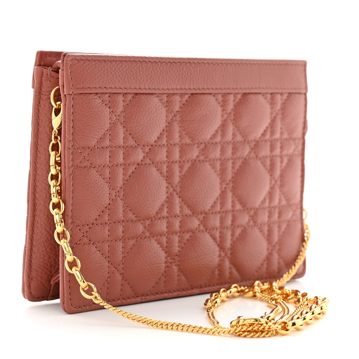Calfskin Cannage Caro Zipped Pouch With Chain Rust
