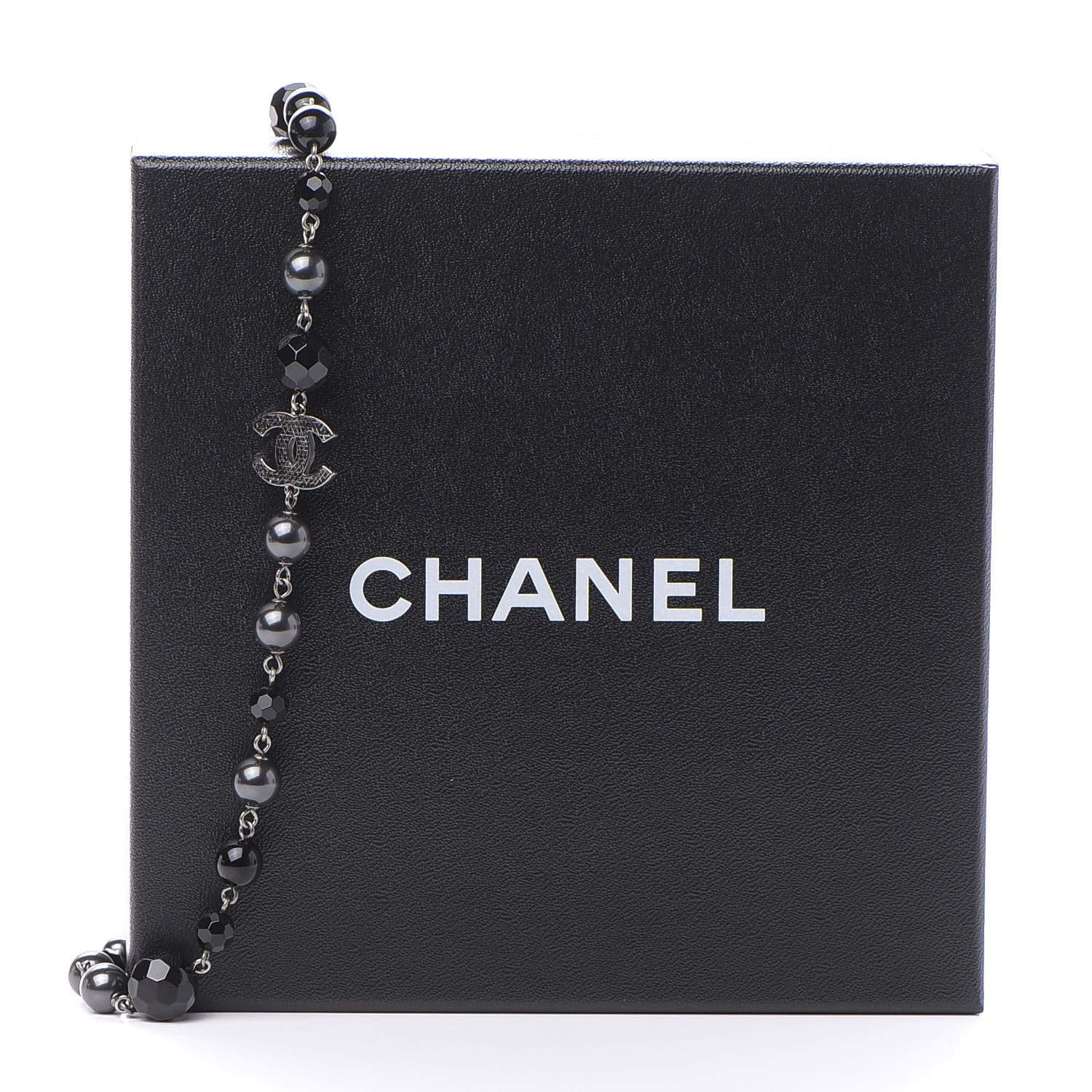 Chanel Pearl Bead Enamel CC Long Necklace Silver Black Grey 5 of 5