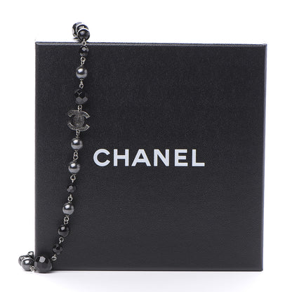 Chanel Pearl Bead Enamel CC Long Necklace Silver Black Grey 5 of 5