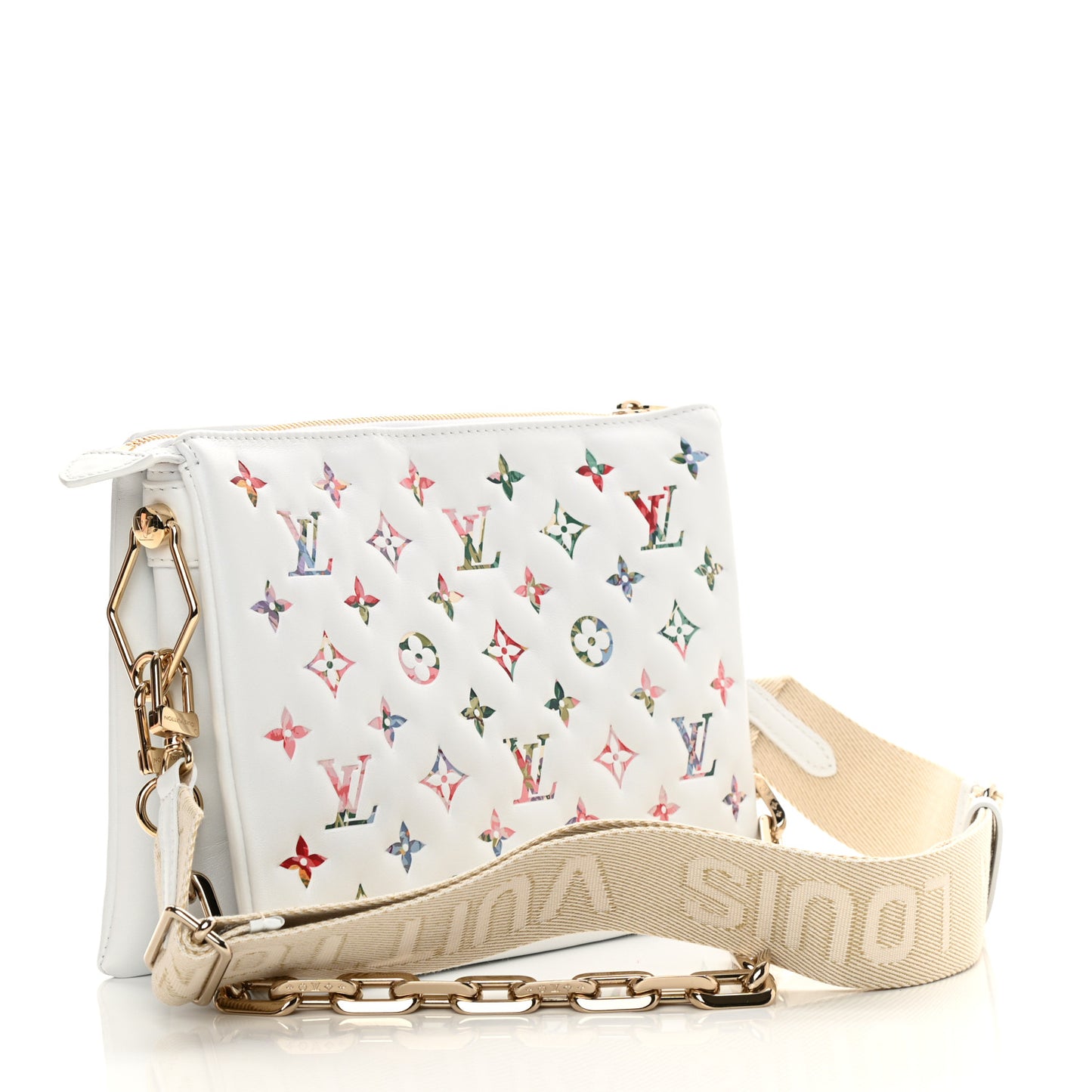 Lambskin Embossed Monogram LV Garden Coussin PM Cream