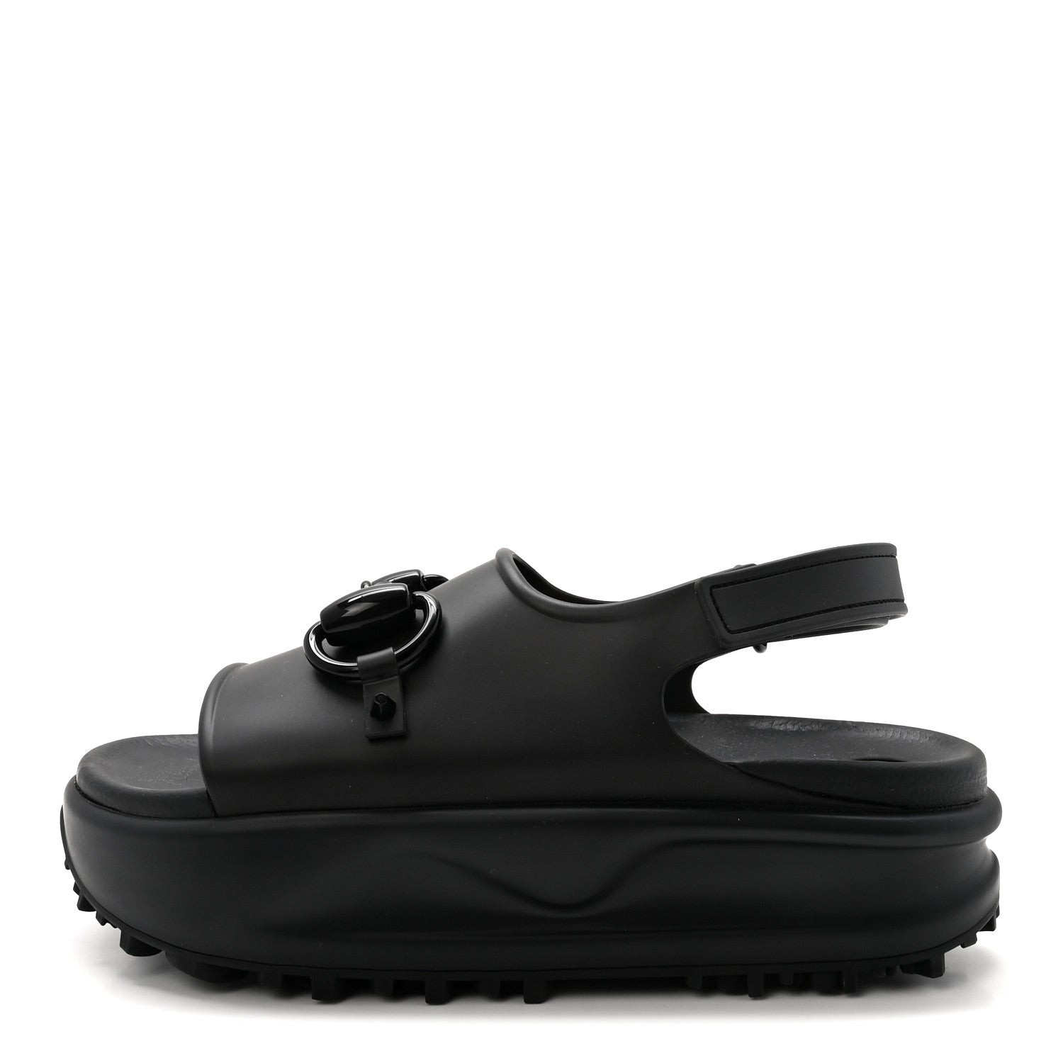 Gucci Soft Rubber Horsebit Touch Womens Strapped Sandals 38 Black 1 of 9