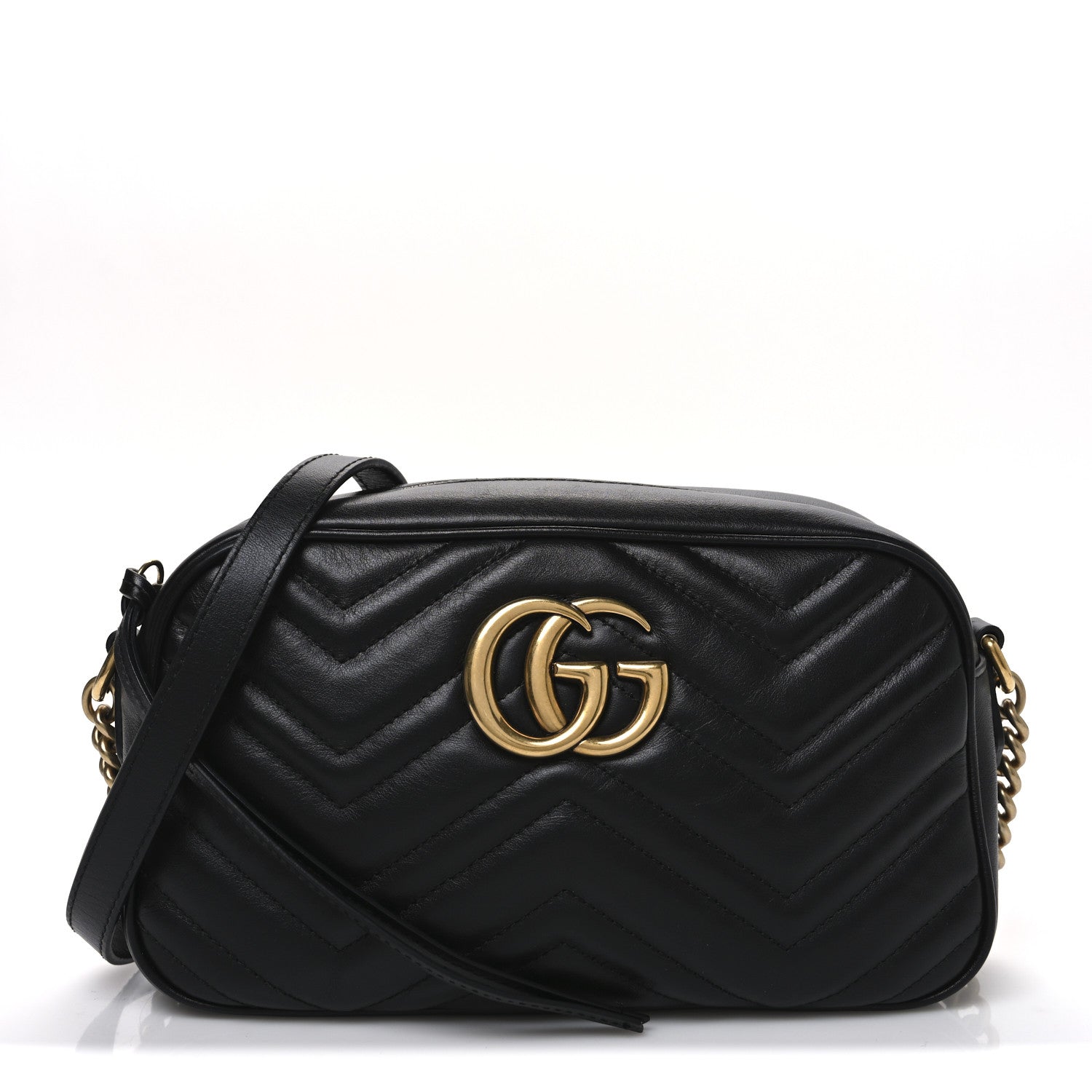 Gucci Calfskin Matelasse Small GG Marmont Chain Shoulder Bag Black 1 of 11