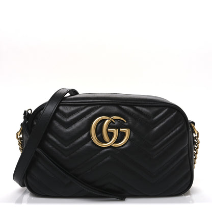 Gucci Calfskin Matelasse Small GG Marmont Chain Shoulder Bag Black 1 of 11