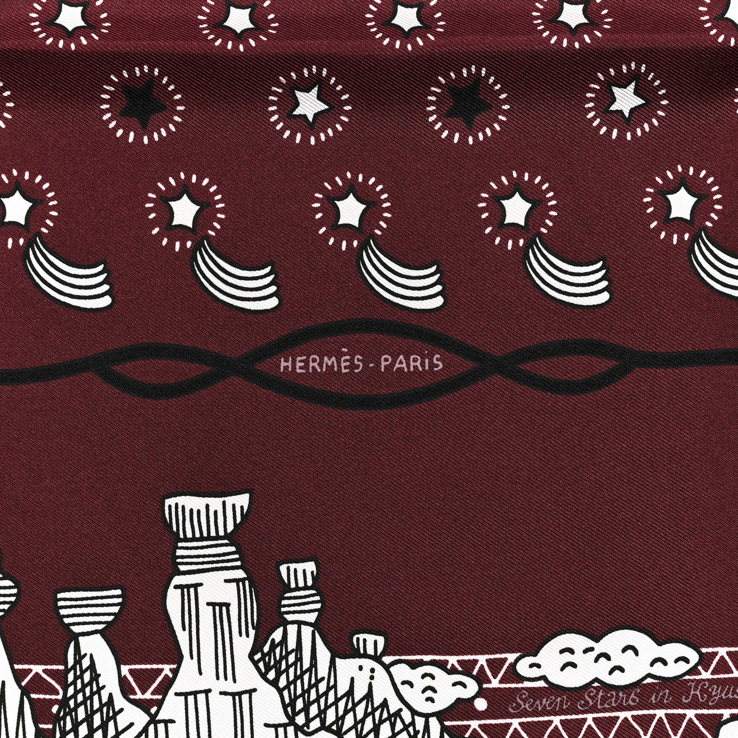 Silk Les Canyons Etoiles Bandana Scarf 55 Bordeaux White Black