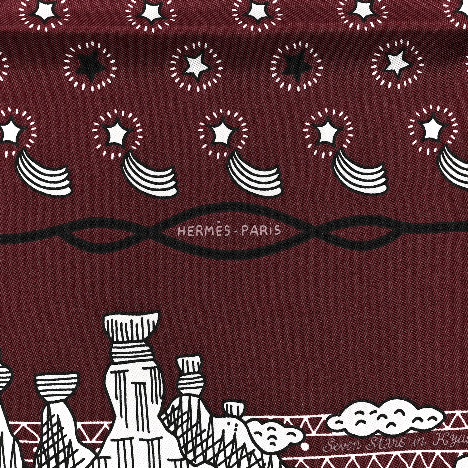 Hermes Silk Les Canyons Etoiles Bandana Scarf 55 Bordeaux White Black 2 of 5