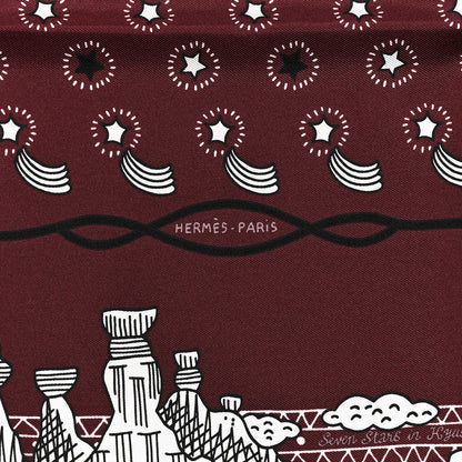 Hermes Silk Les Canyons Etoiles Bandana Scarf 55 Bordeaux White Black 2 of 5