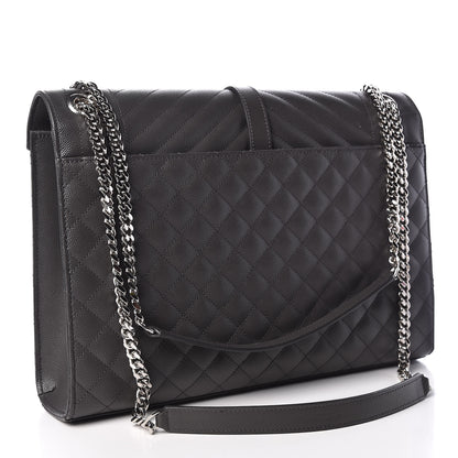Saint Laurent Grain De Poudre Matelasse Chevron Large Monogram Satchel Asphalt 3 of 9