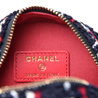 Chanel Tweed Quilted Chanel 19 Round Clutch With Chain Blue White Red 7 of 9