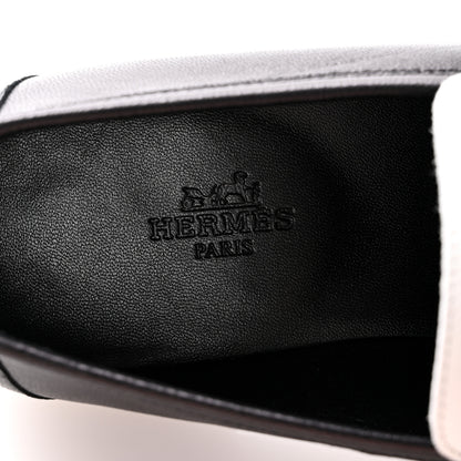 Hermes Goatskin Womens Royal Loafers 37.5 Black White 8 of 10
