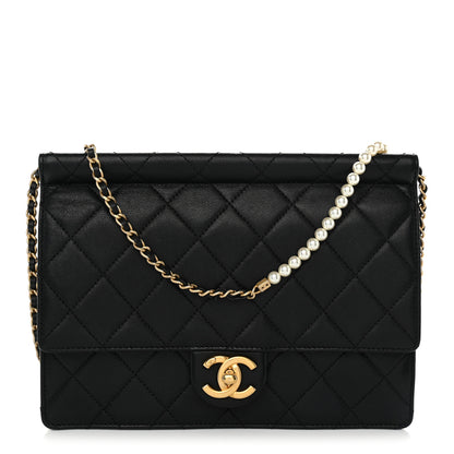 Chanel Lambskin Quilted Large Pearl Chain Flap Bag Black 1 of 10