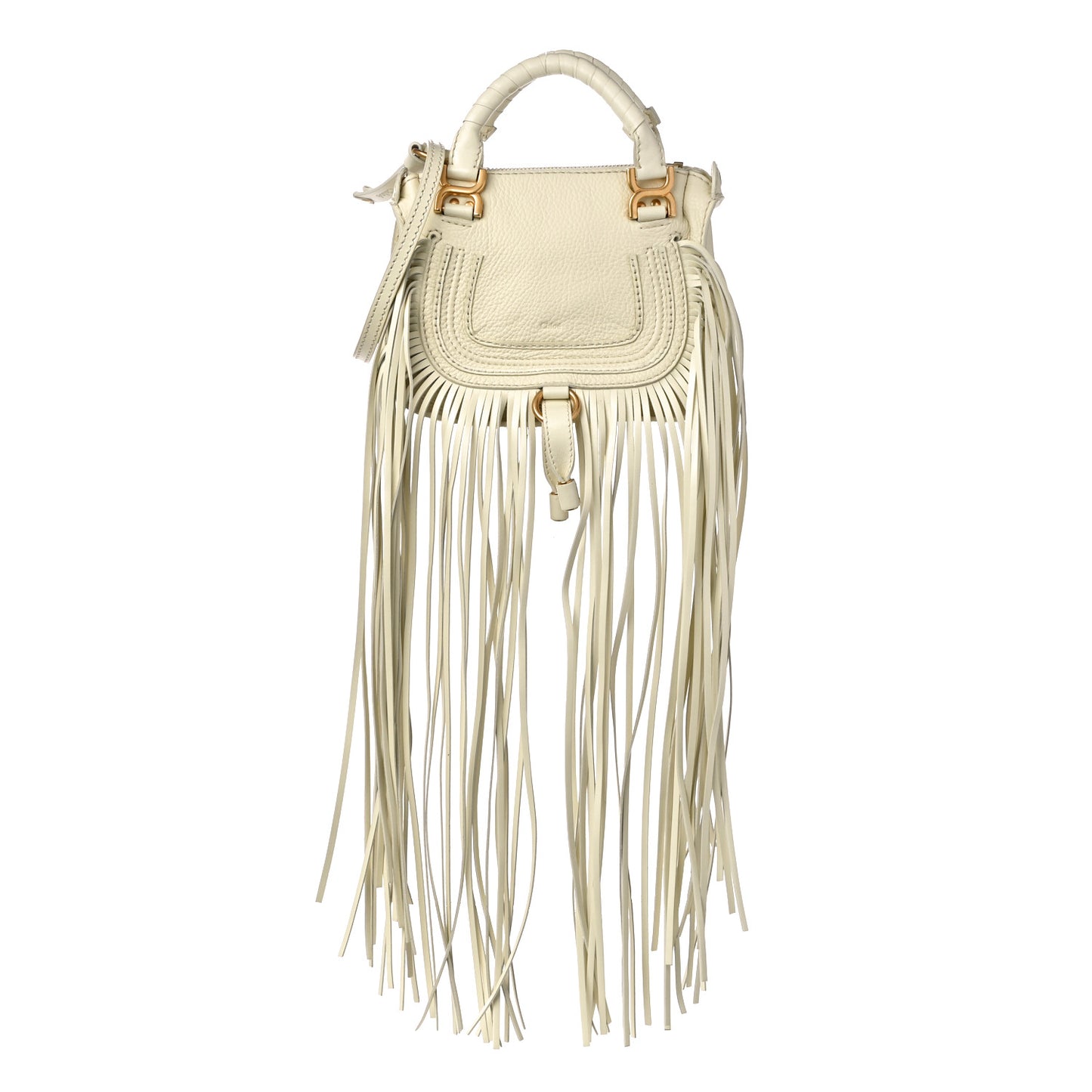 Grain Calfskin Mini Marcie Multi Fringe Satchel Natural White