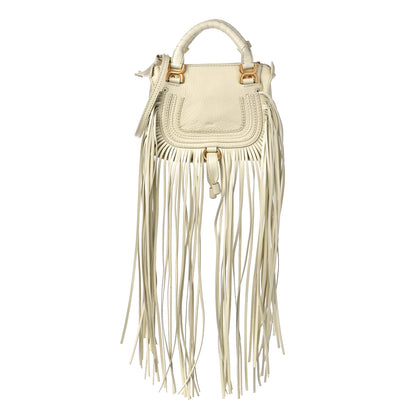 Chloe Grain Calfskin Mini Marcie Multi Fringe Satchel Natural White 1 of 10