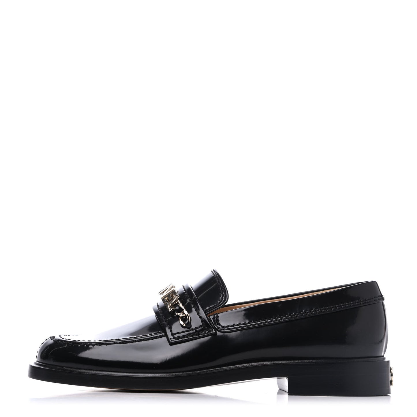 Shiny Calfskin Logo Loafers 37.5 Black
