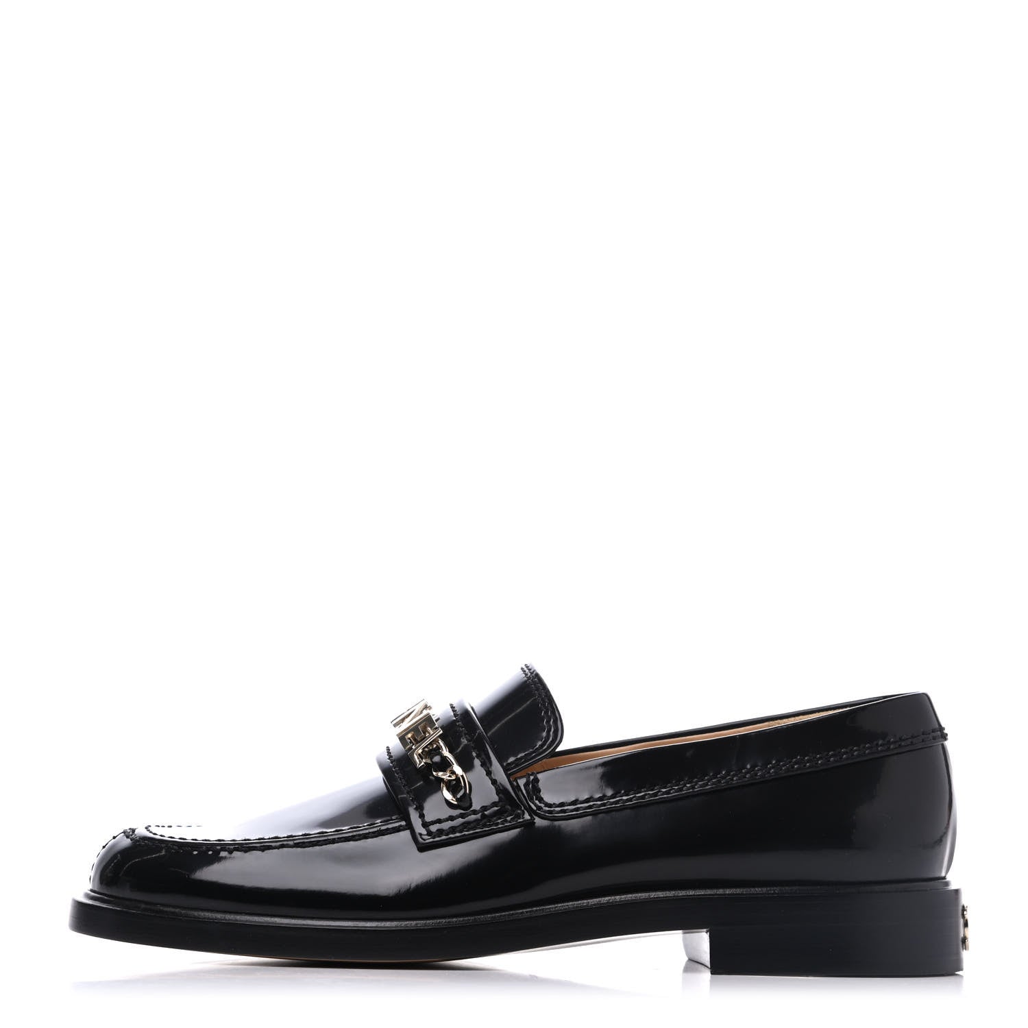 Chanel Shiny Calfskin Logo Loafers 37.5 Black 1 of 11