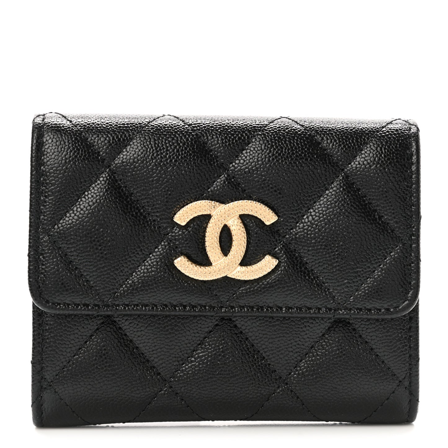 Shiny Caviar Quilted Studded CC Flap Card Holder Black
