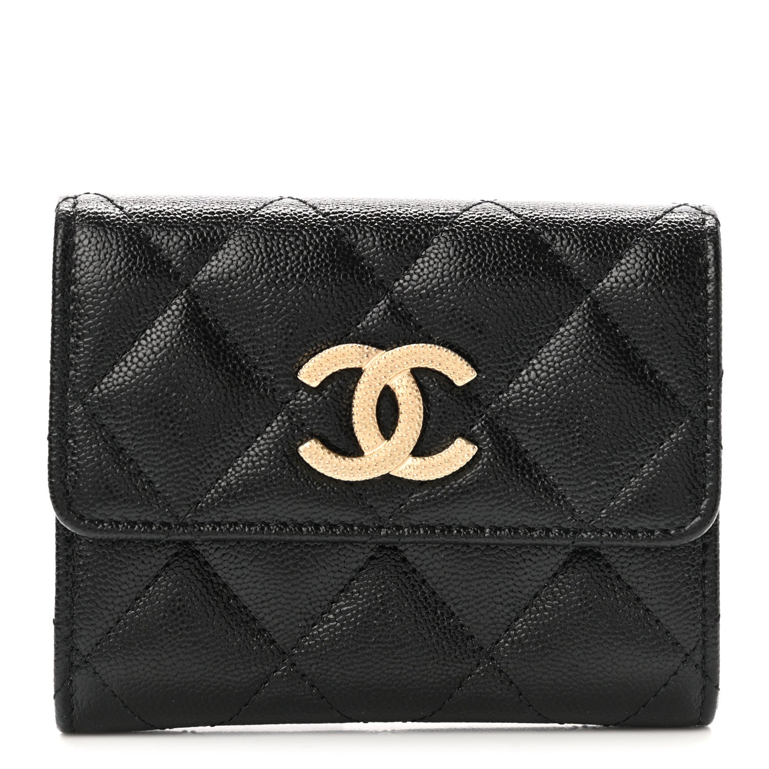 Chanel Shiny Caviar Quilted Studded CC Flap Card Holder Black 1 of 9