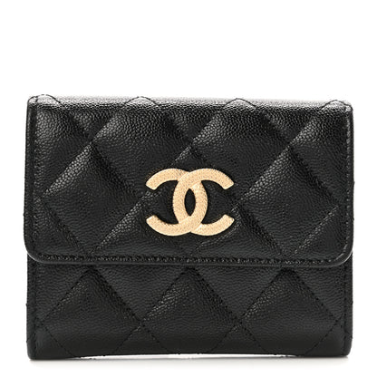 Chanel Shiny Caviar Quilted Studded CC Flap Card Holder Black 1 of 9