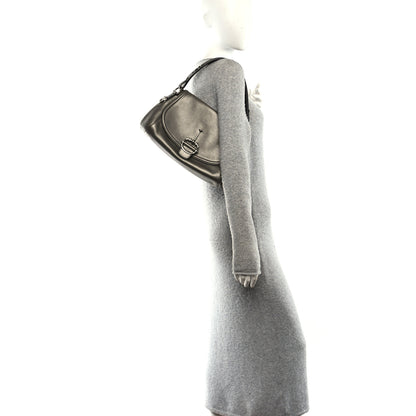 Gucci Pebbled Calfskin Medium Techno Horsebit Shoulder Flap Bag Grey 2 of 12
