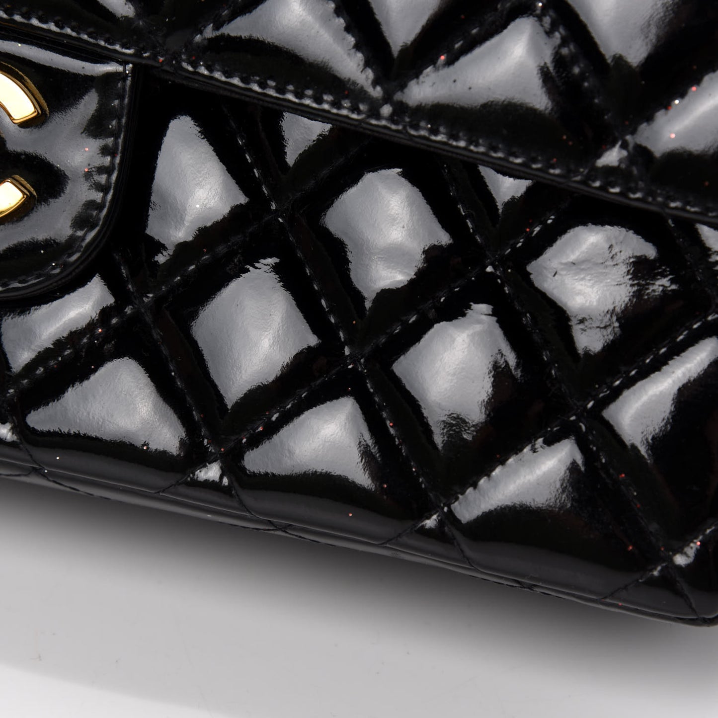Patent Quilted Medium Double Flap Black