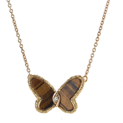 Van Cleef & Arpels 18K Yellow Gold Diamond Tiger's Eye Butterfly Pendant 7 of 7