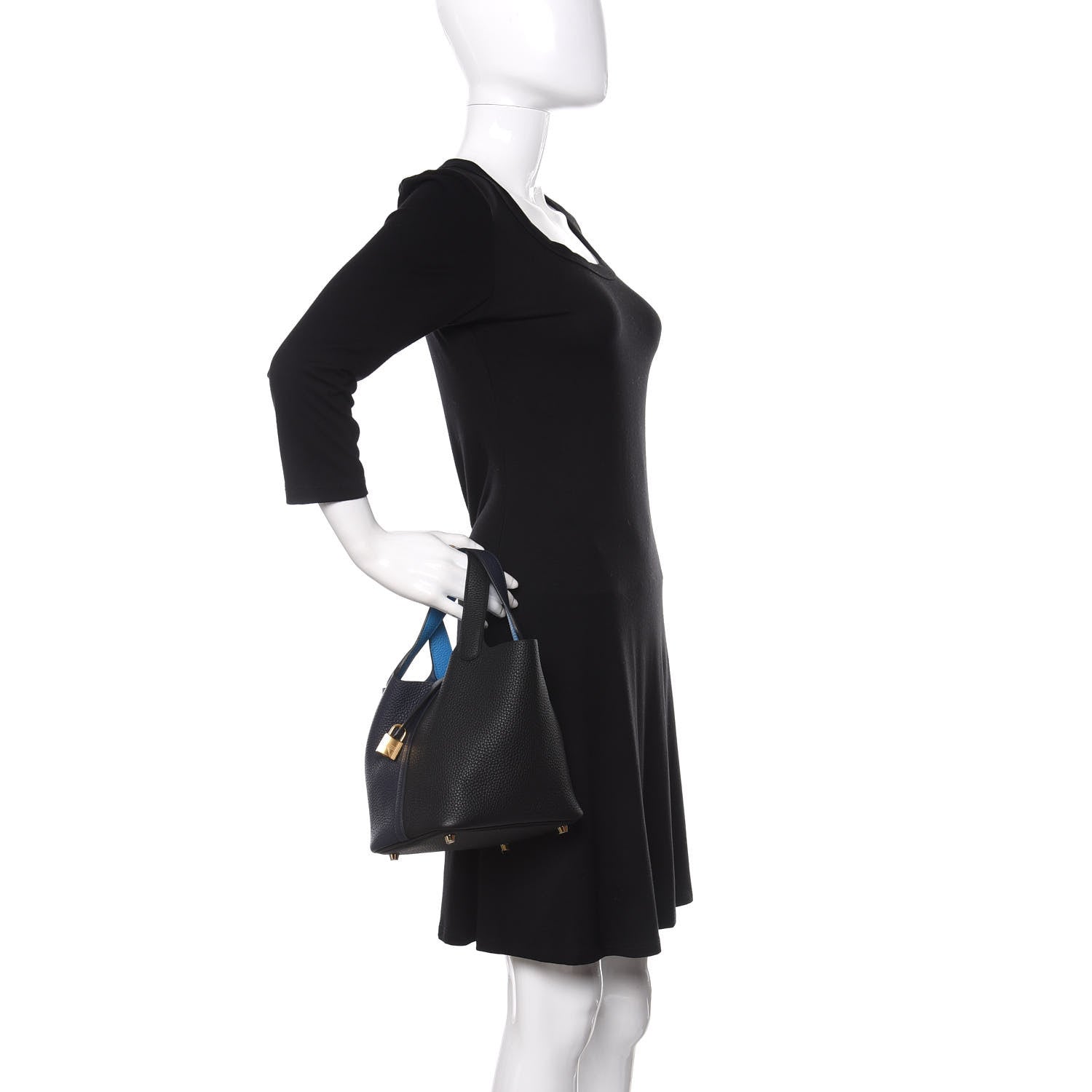 Hermes Taurillon Clemence Casaque Picotin Lock 18 PM Bleu Nuit Black Blue Frida 2 of 10