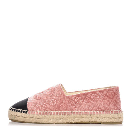 Chanel Velvet Grosgrain Quilted Camellia CC Espadrilles 38 Pink Black 1 of 10