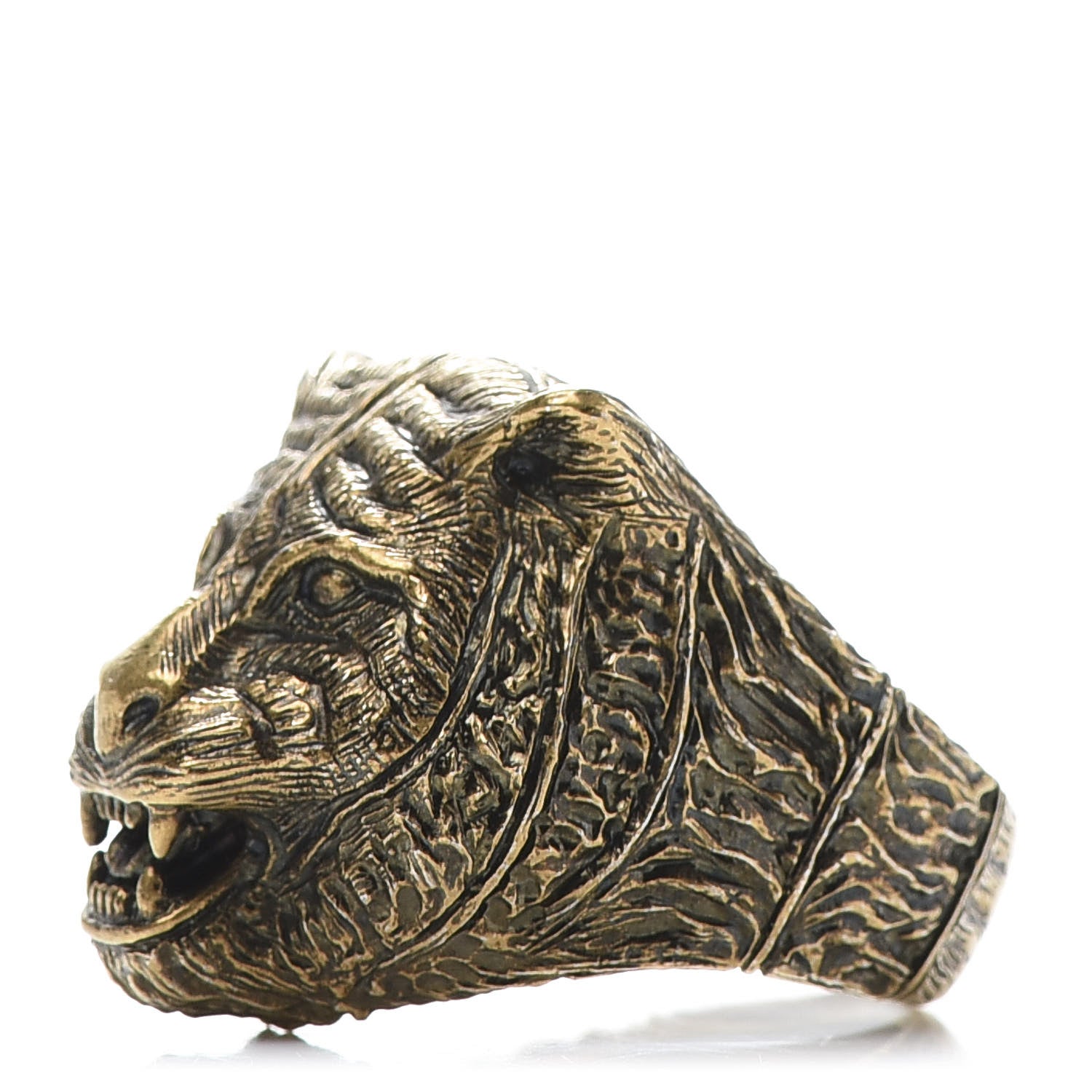 Gucci Metal Feline Head Ring 10 Aged Gold 4 of 6