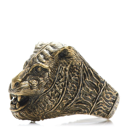 Gucci Metal Feline Head Ring 10 Aged Gold 4 of 6