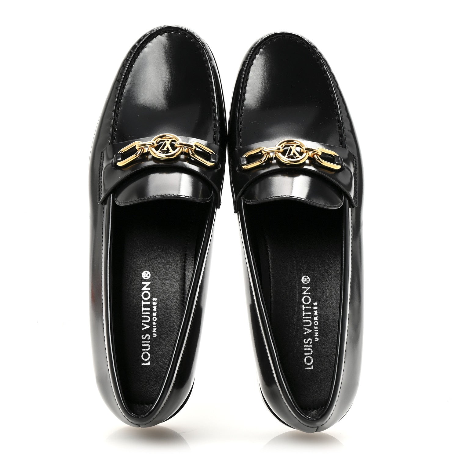 Louis Vuitton Glazed Calfskin Chess Flat Loafers 39 Black 2 of 9