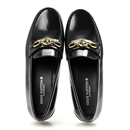Louis Vuitton Glazed Calfskin Chess Flat Loafers 39 Black 2 of 9