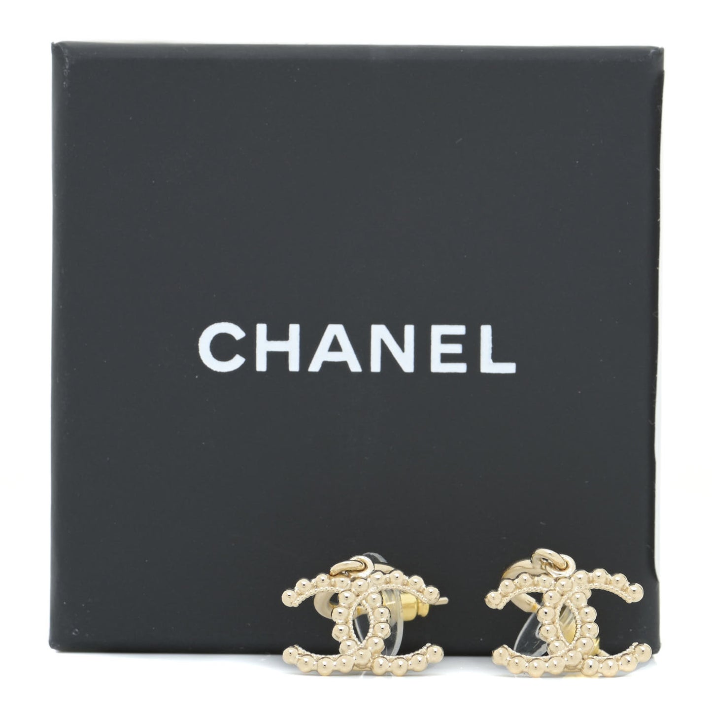 Metal Bead CC Drop Earrings Gold