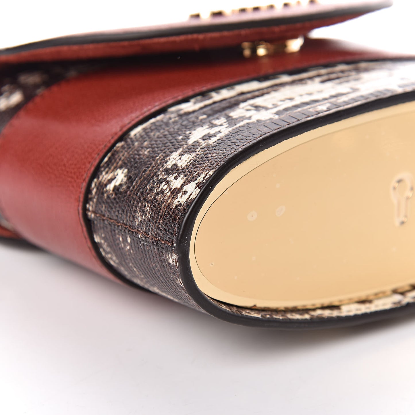 Calfskin Lizard Embossed Small Aby Lock Sepia Brown