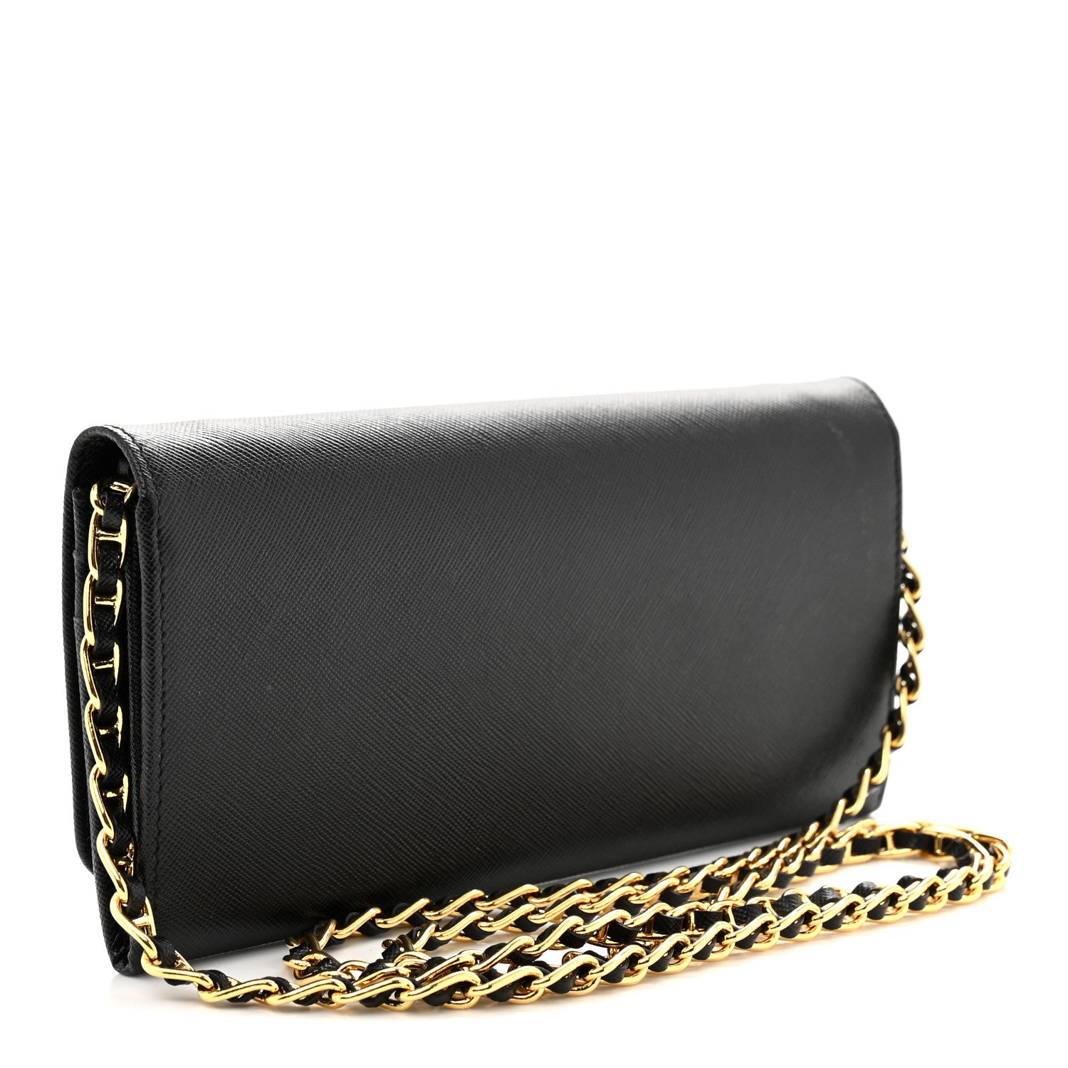 Prada Saffiano Metal Oro Chain Wallet Black 2 of 10