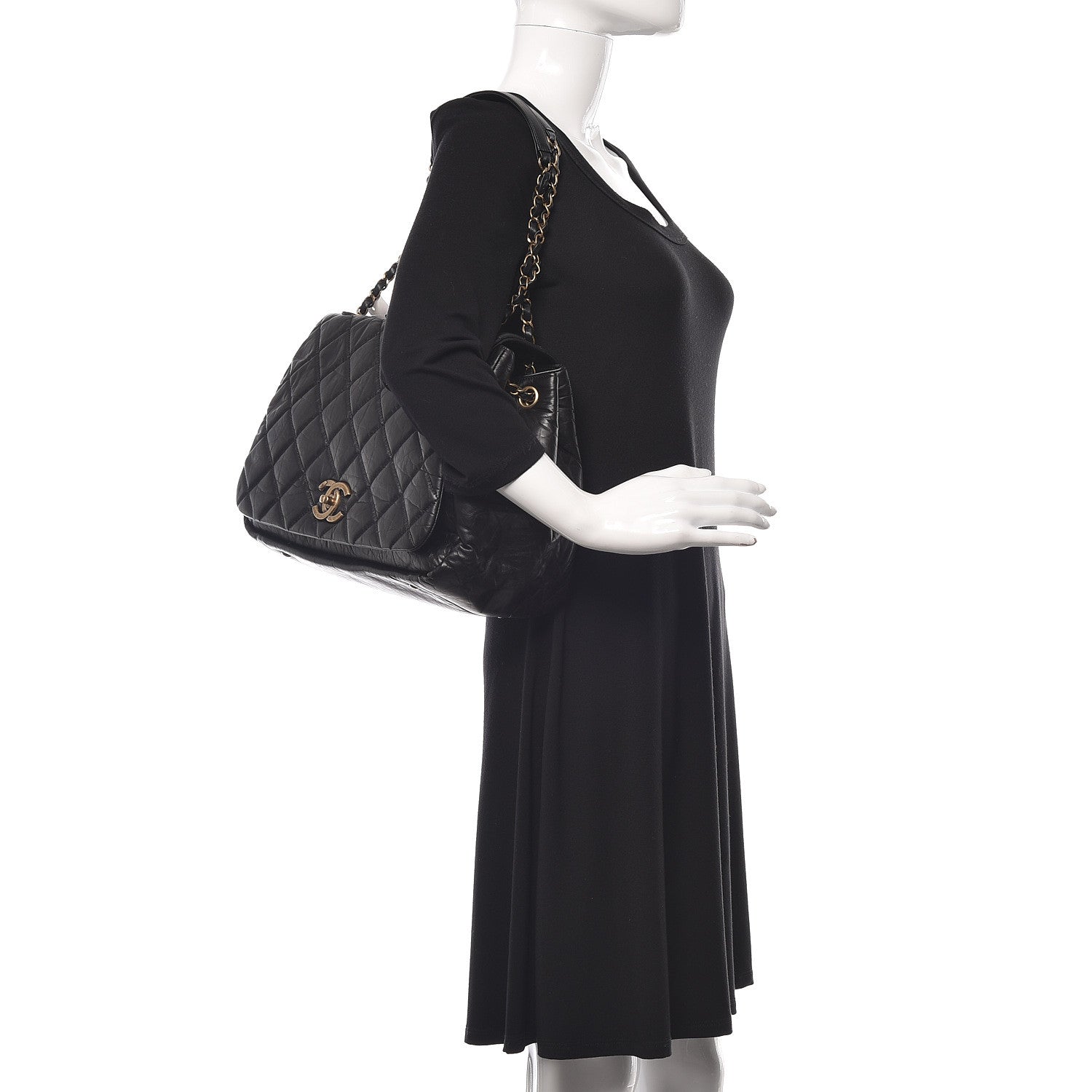 Chanel Aged Calfskin Quilted Large Pondichery Flap Black 2 of 10
