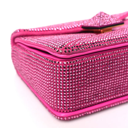 Valentino Garavani Crystal Suede Embellished Small One Stud Clutch With Chain Pink 8 of 9