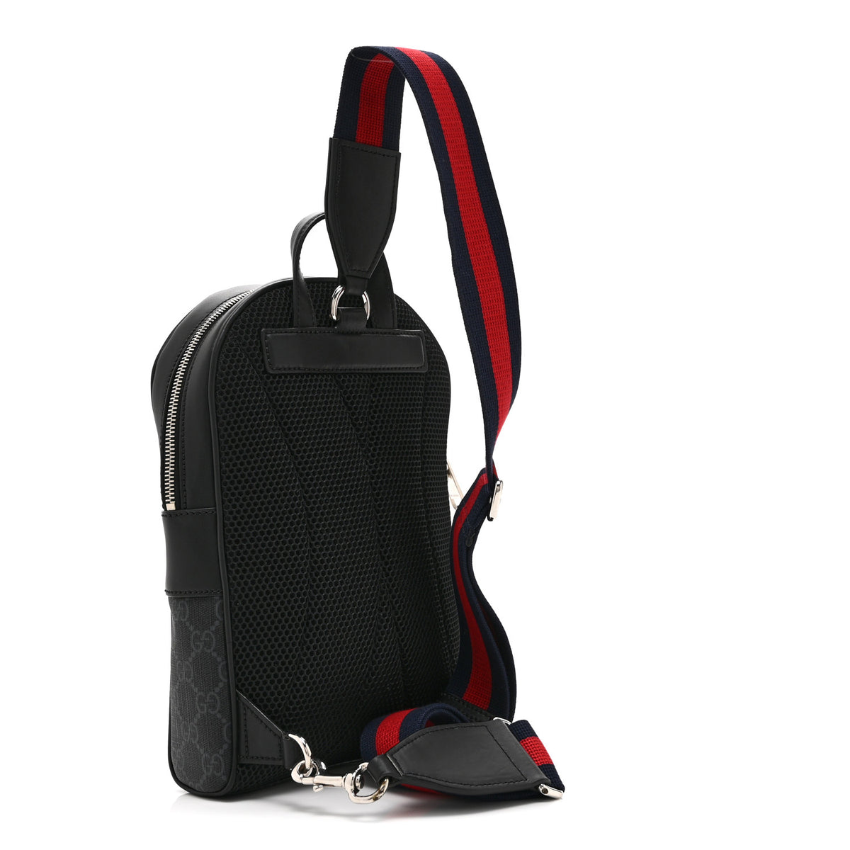 Gucci GG Supreme Monogram Calfskin Web Sling Backpack Black Grey 3 of 10
